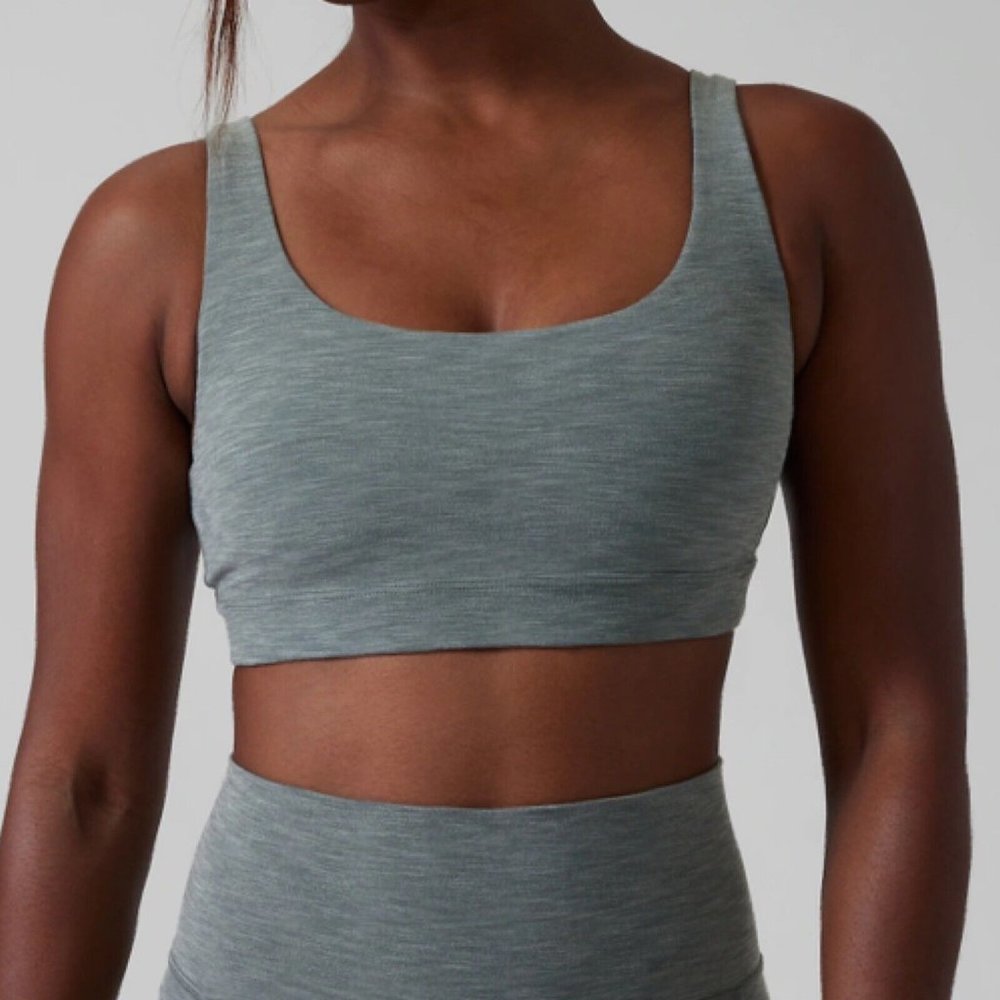 Athleta Exhale Bra 2X D DD Gray Sports Bra Padded Strappy Yoga Pullover Wireless